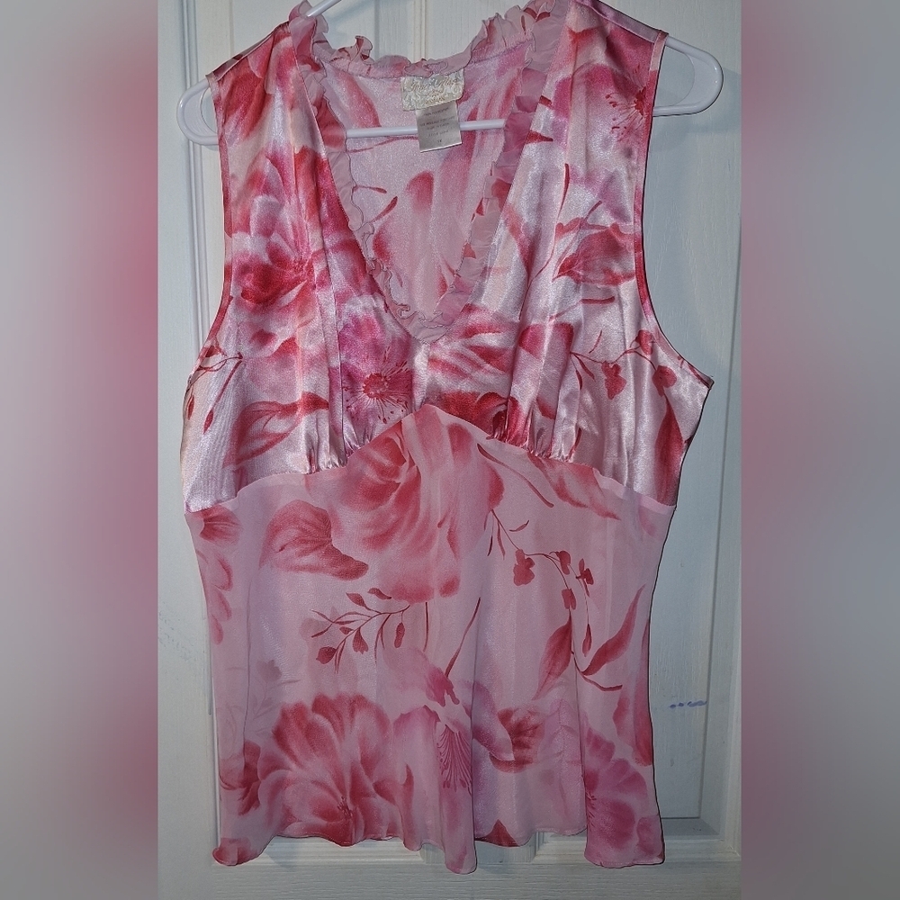 Inner Most Floral Sleeveless Pink Top 1X